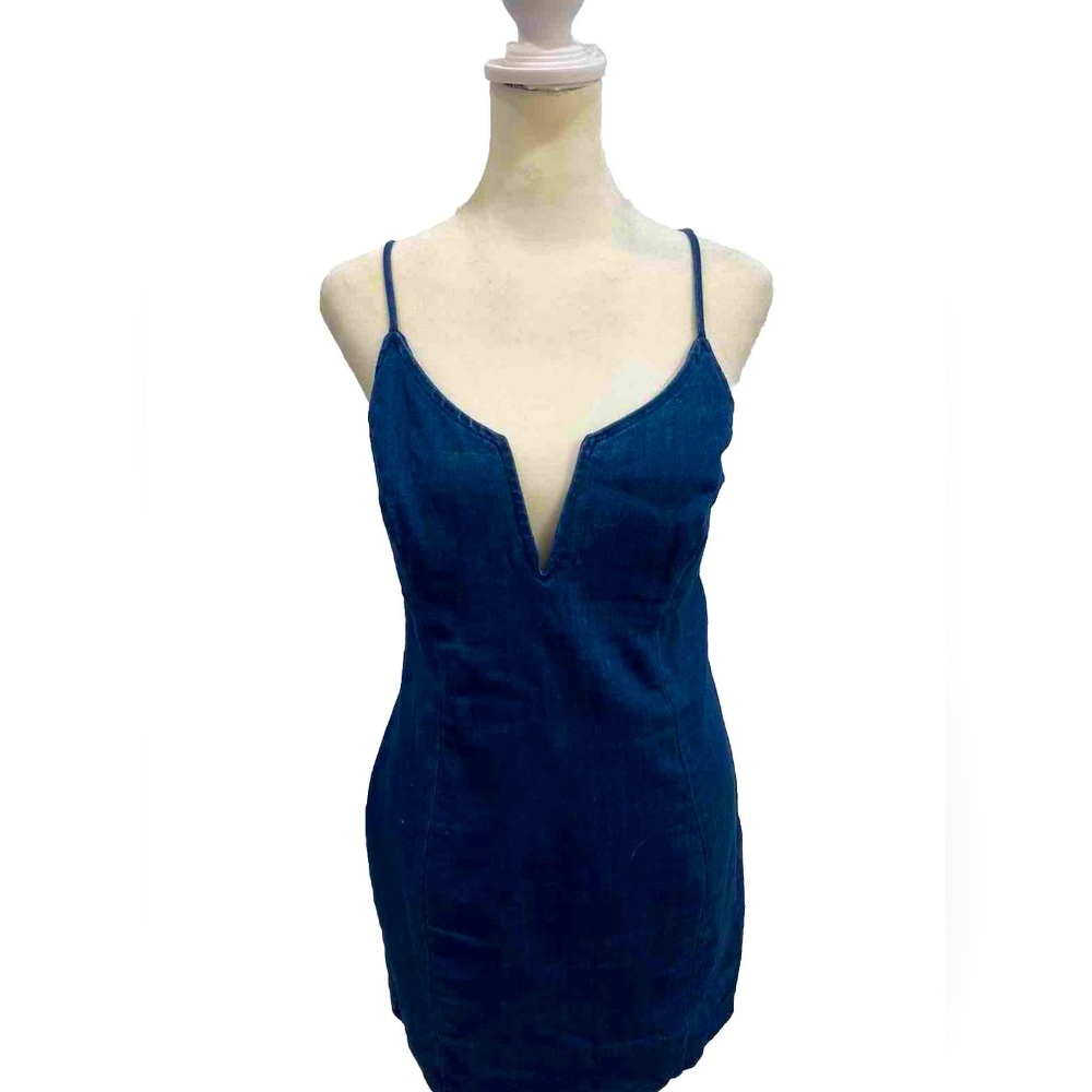 Mele E Pere Sexy Denim Low–Cut Mini Bodycon Dress, Size M